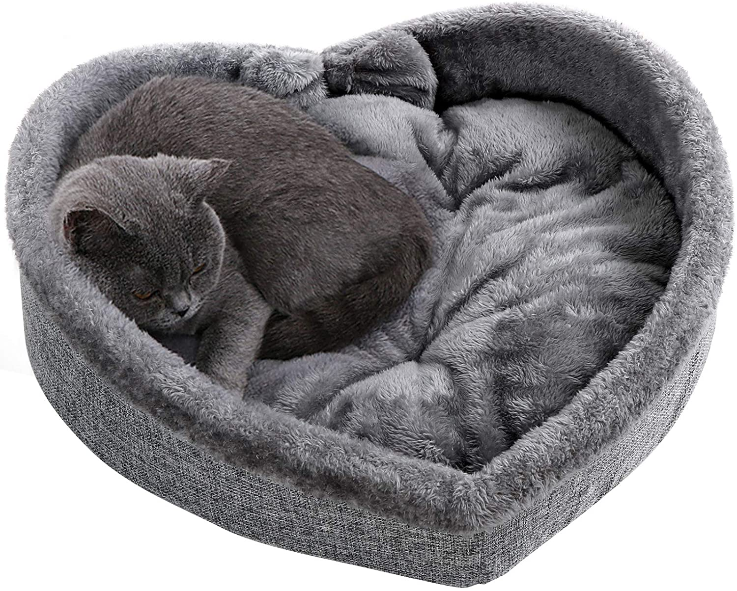 Heart shaped Pet Bed for Cats or Small Dogs, Ultra Soft Short Plush, Anti-Slip Bottom, Washable High Resilience PP Cotton, Comfortable Self Warming Autumn Winter Indoor Sleeping Cozy Kitty Teddy