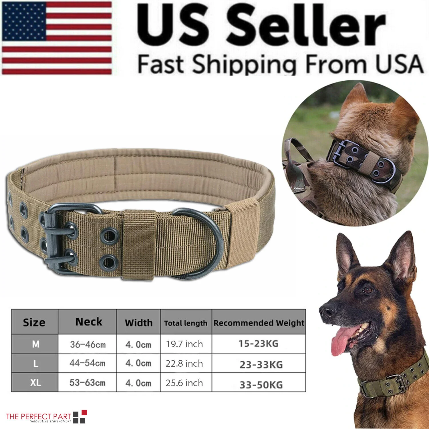 2" Wide Tactical Heavy Duty Nylon Large Dog Collar K9 Military with Metal Buckle - Image 8