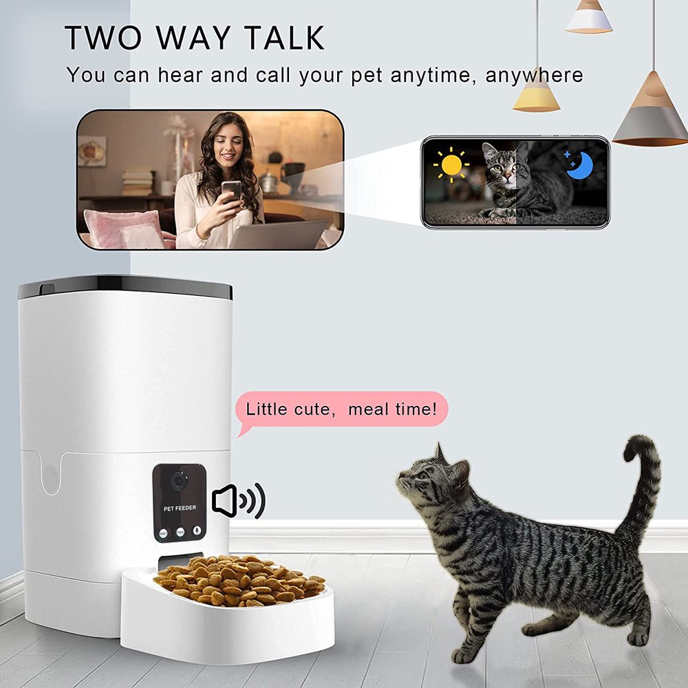 Pet Feeder,6L Automatic Pet Feeder for Cats and Dogs,1080P Camera,App Control,Voice Recorder,Timed Feeder for Schedule Feeding, Dual Power Supply,Wifi Pet Food Dispenser with App Control - Image 3