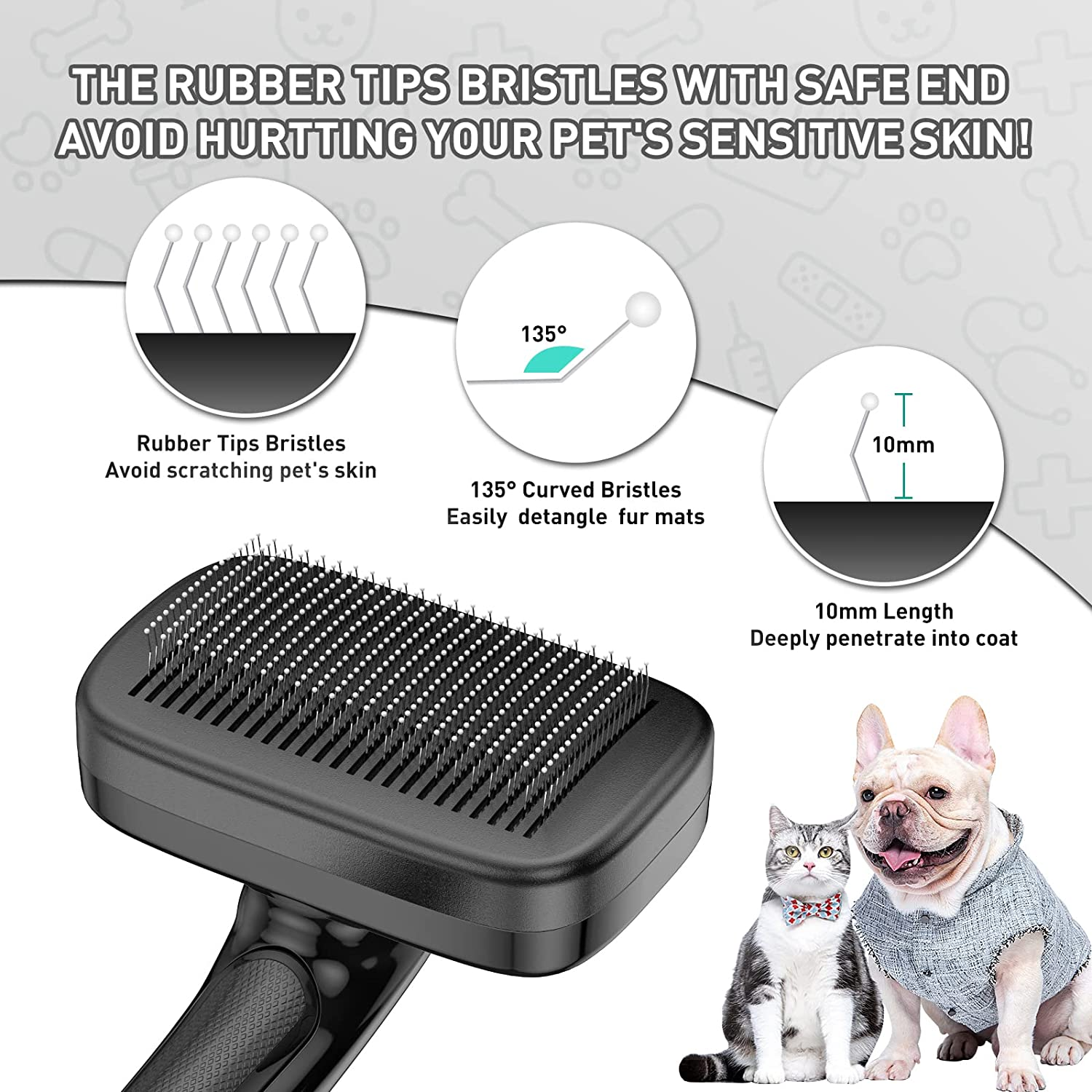 Dog Brush for Shedding Long & Short Haired Dogs, Cat Self Cleaning Slicker Retractable Brush for Curly Straight Hair, Removes Loose Fur, Mats, Tangles from Animals & Pet'S Coat, Black - Image 2