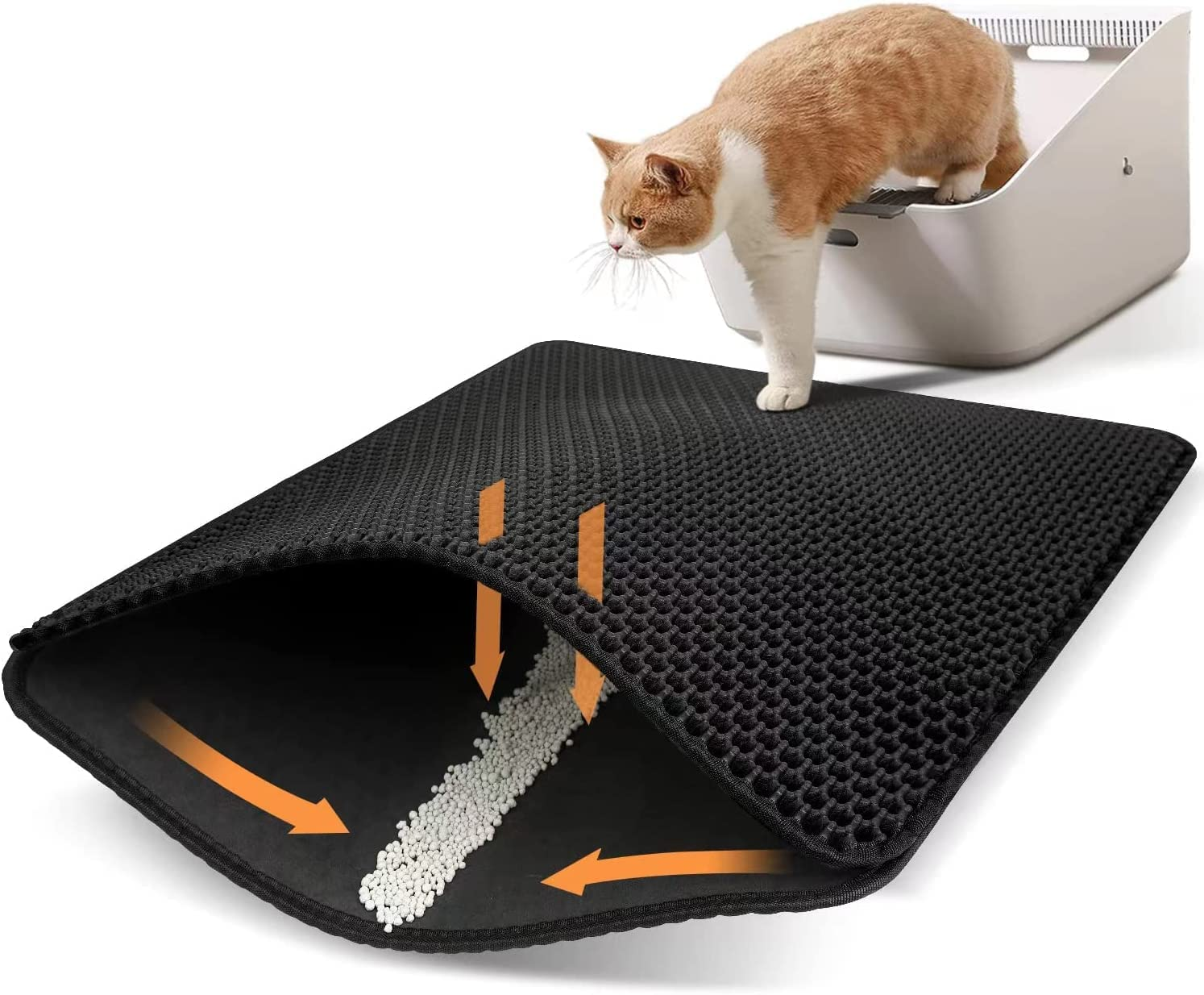 Conlun Cat Litter Mat Cat Litter Trapping Mat, Honeycomb Double Layer Design, Urine and Water Proof Material, Scatter Control, Less Waste,Easier to Clean,Washable