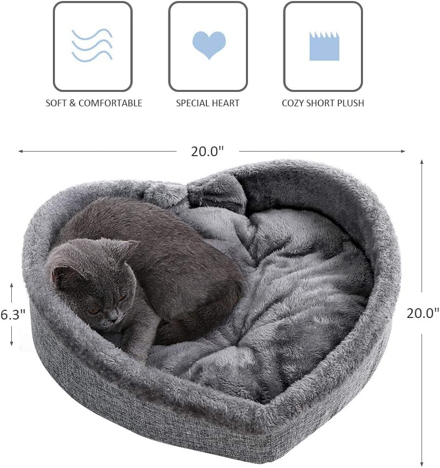 Heart shaped Pet Bed for Cats or Small Dogs, Ultra Soft Short Plush, Anti-Slip Bottom, Washable High Resilience PP Cotton, Comfortable Self Warming Autumn Winter Indoor Sleeping Cozy Kitty Teddy - Image 2