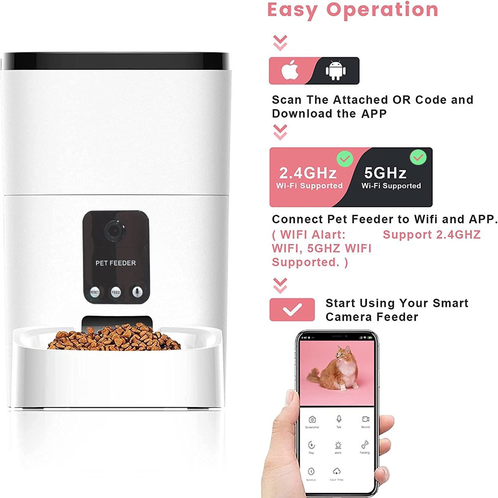 Pet Feeder,6L Automatic Pet Feeder for Cats and Dogs,1080P Camera,App Control,Voice Recorder,Timed Feeder for Schedule Feeding, Dual Power Supply,Wifi Pet Food Dispenser with App Control - Image 2
