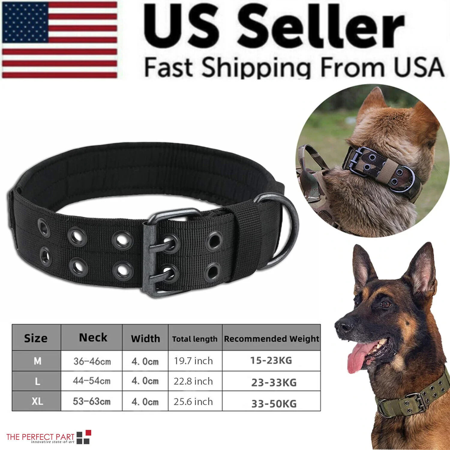 2" Wide Tactical Heavy Duty Nylon Large Dog Collar K9 Military with Metal Buckle - Image 14