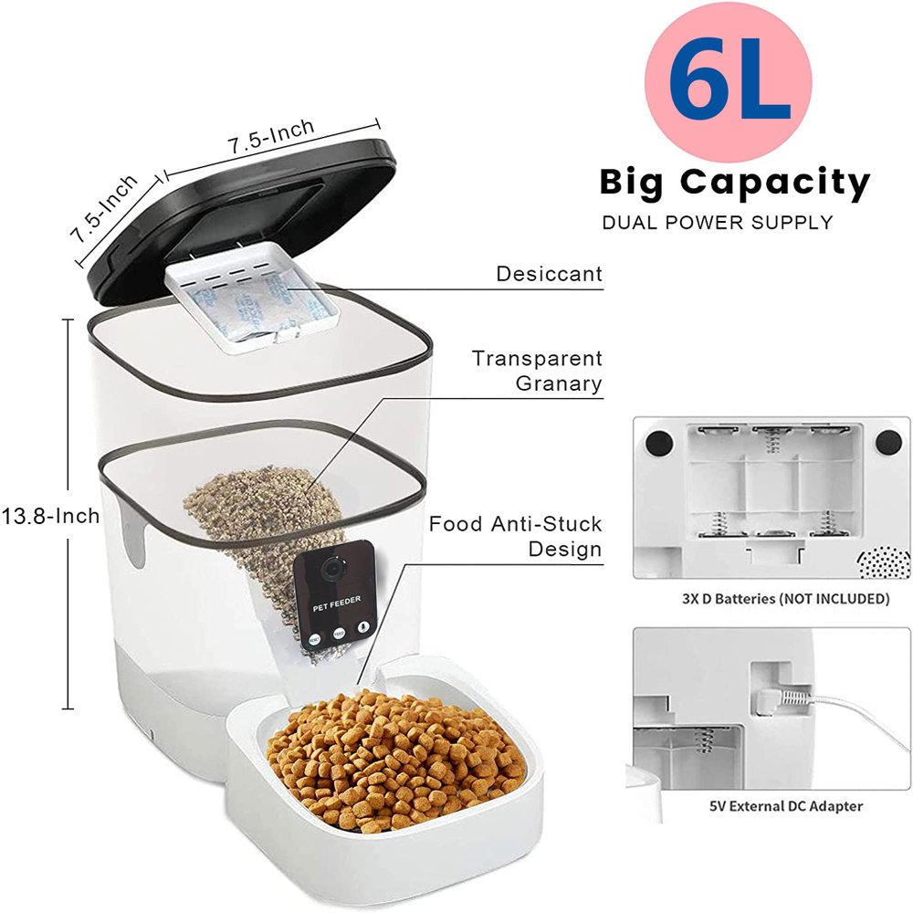 Pet Feeder,6L Automatic Pet Feeder for Cats and Dogs,1080P Camera,App Control,Voice Recorder,Timed Feeder for Schedule Feeding, Dual Power Supply,Wifi Pet Food Dispenser with App Control - Image 5