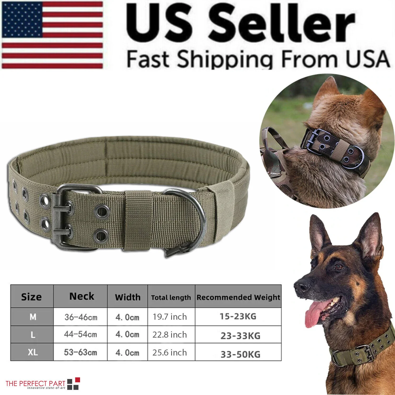 2" Wide Tactical Heavy Duty Nylon Large Dog Collar K9 Military with Metal Buckle - Image 3