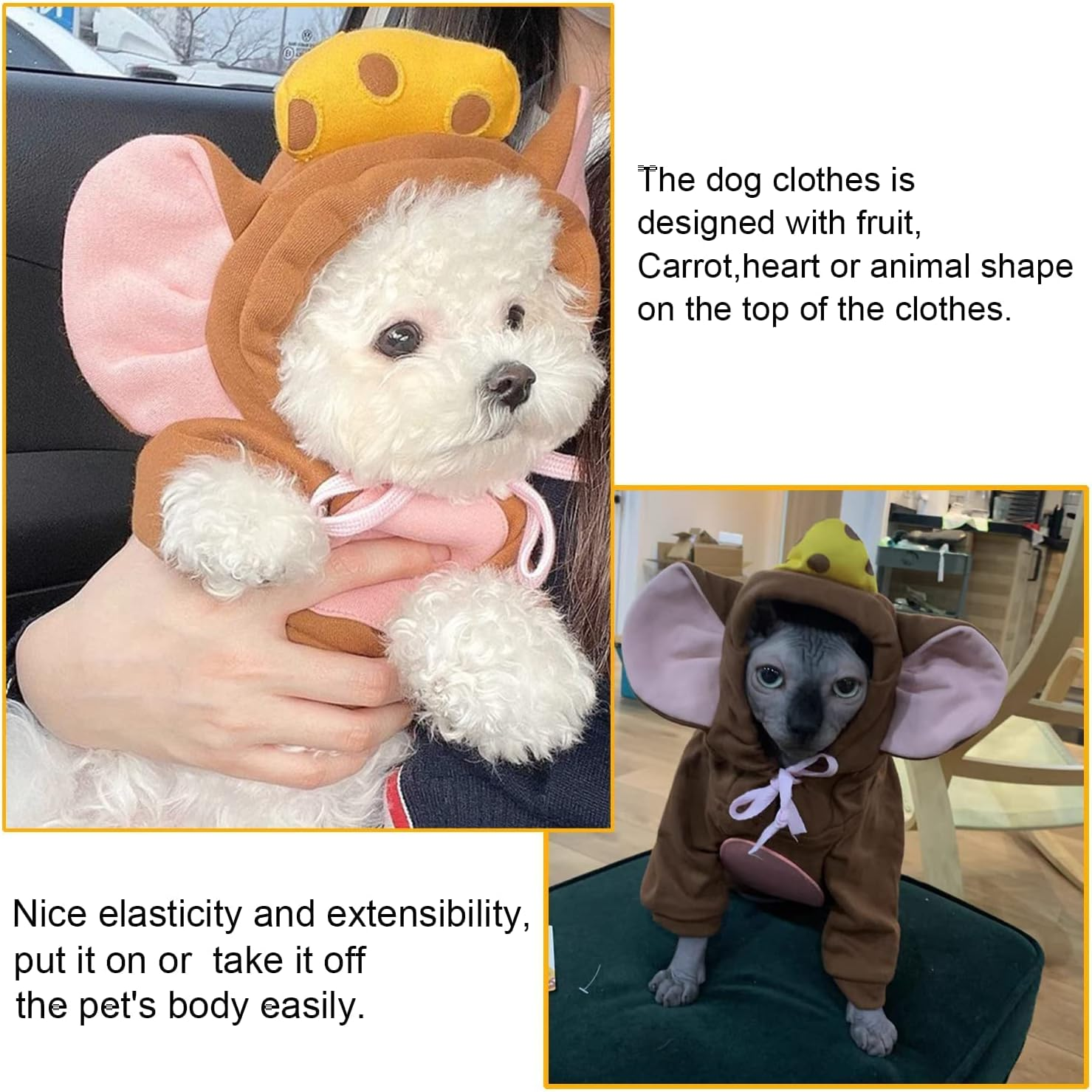 Pet Clothes Dogs Hoodie Sweatshirt - Cute Animal Shape Cold Weather Clothes Costume Outfit for Puppy Cats Small Medium Dog - Image 4