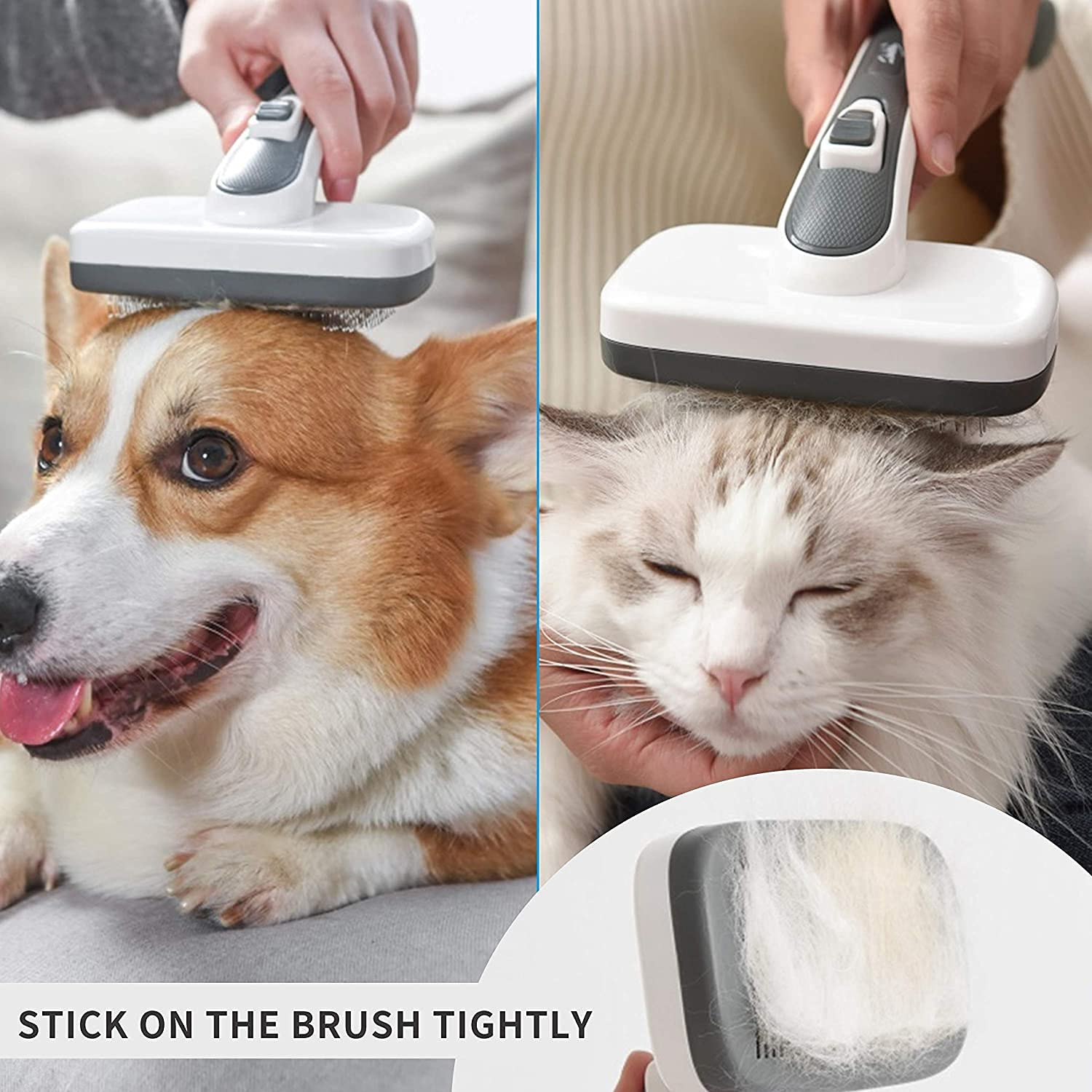 Self Cleaning Slicker Brush for Dogs - Pet Grooming Brush for Shedding, Dog Brush for Long and Short Hair to Removes Tangles and Loose Hair, the Pet Hair Brush Suitable for Cats and Dogs (Gray) - Image 5