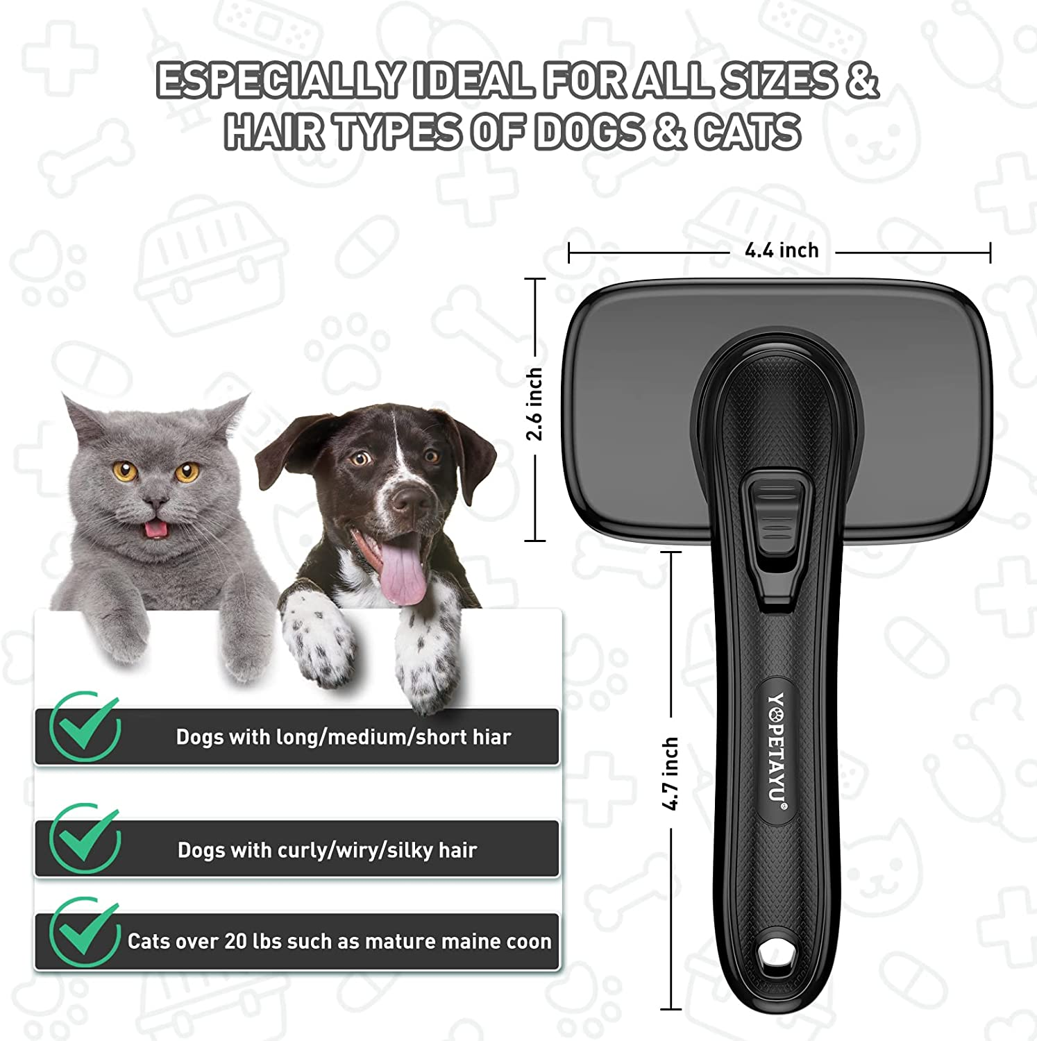 Dog Brush for Shedding Long & Short Haired Dogs, Cat Self Cleaning Slicker Retractable Brush for Curly Straight Hair, Removes Loose Fur, Mats, Tangles from Animals & Pet'S Coat, Black - Image 6