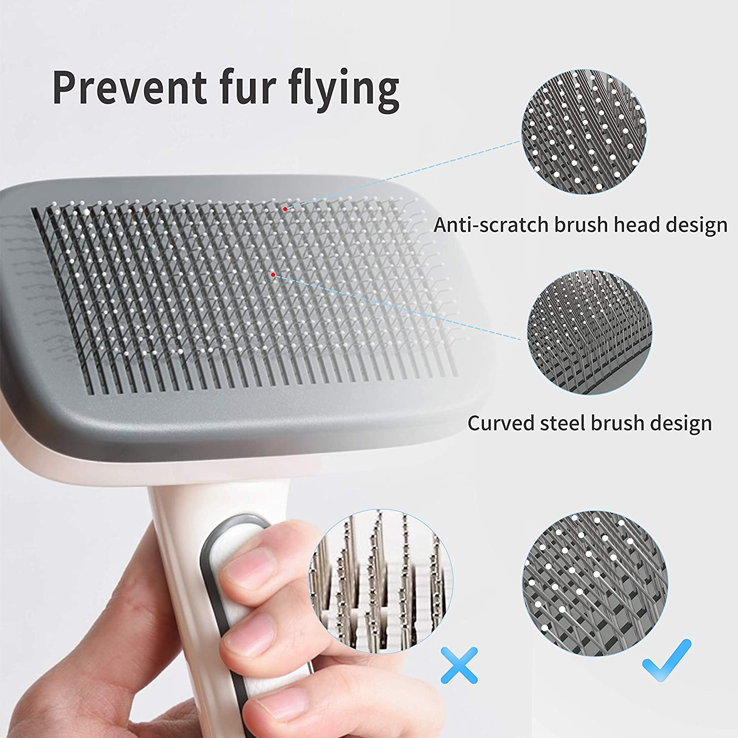 Self Cleaning Slicker Brush for Dogs - Pet Grooming Brush for Shedding, Dog Brush for Long and Short Hair to Removes Tangles and Loose Hair, the Pet Hair Brush Suitable for Cats and Dogs (Gray) - Image 3