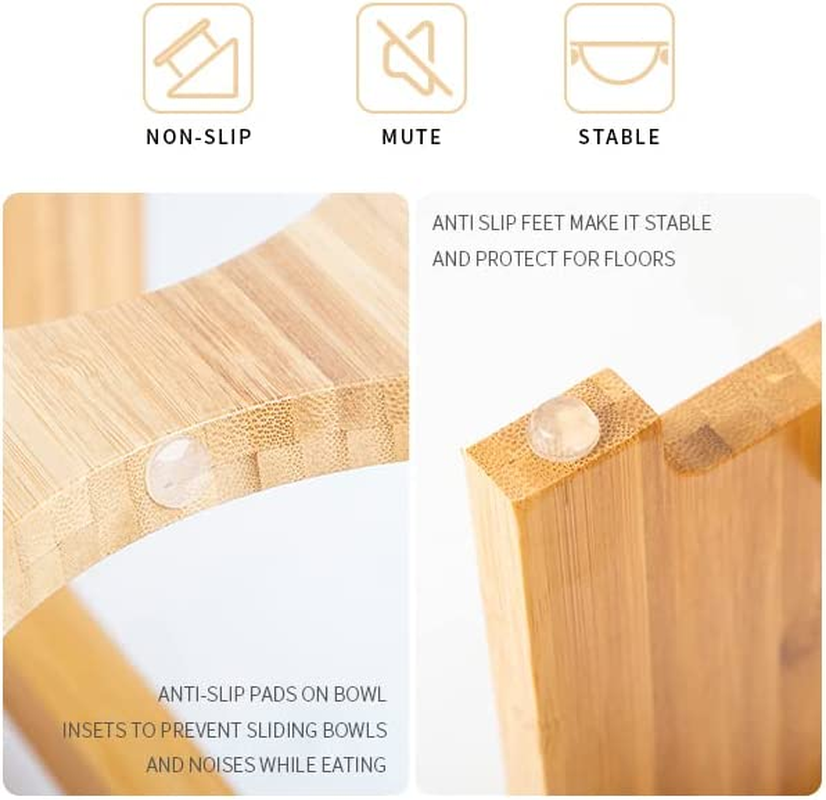 Raised Pet Bowls for Cats and Small Dogs, Bamboo Elevated Dog Cat Food and Water Bowls Stand Feeder with 2 Stainless Steel Bowls and anti Slip Feet (4'' Tall-20 Oz Bowl) - Image 3