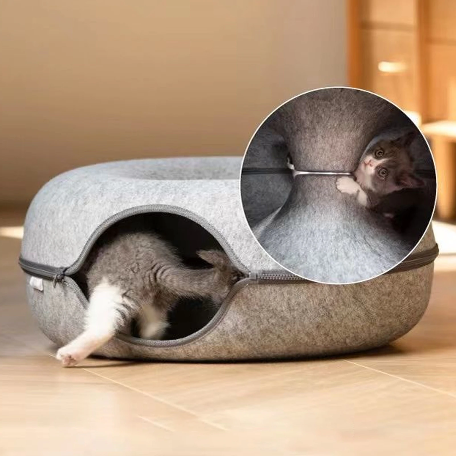Donut Pet Cat Tunnel Interactive Play Toy Cat Bed Dual Use Ferrets Rabbit Bed Tunnels Indoor Toys Cats House Kitten Training Toy - Image 5